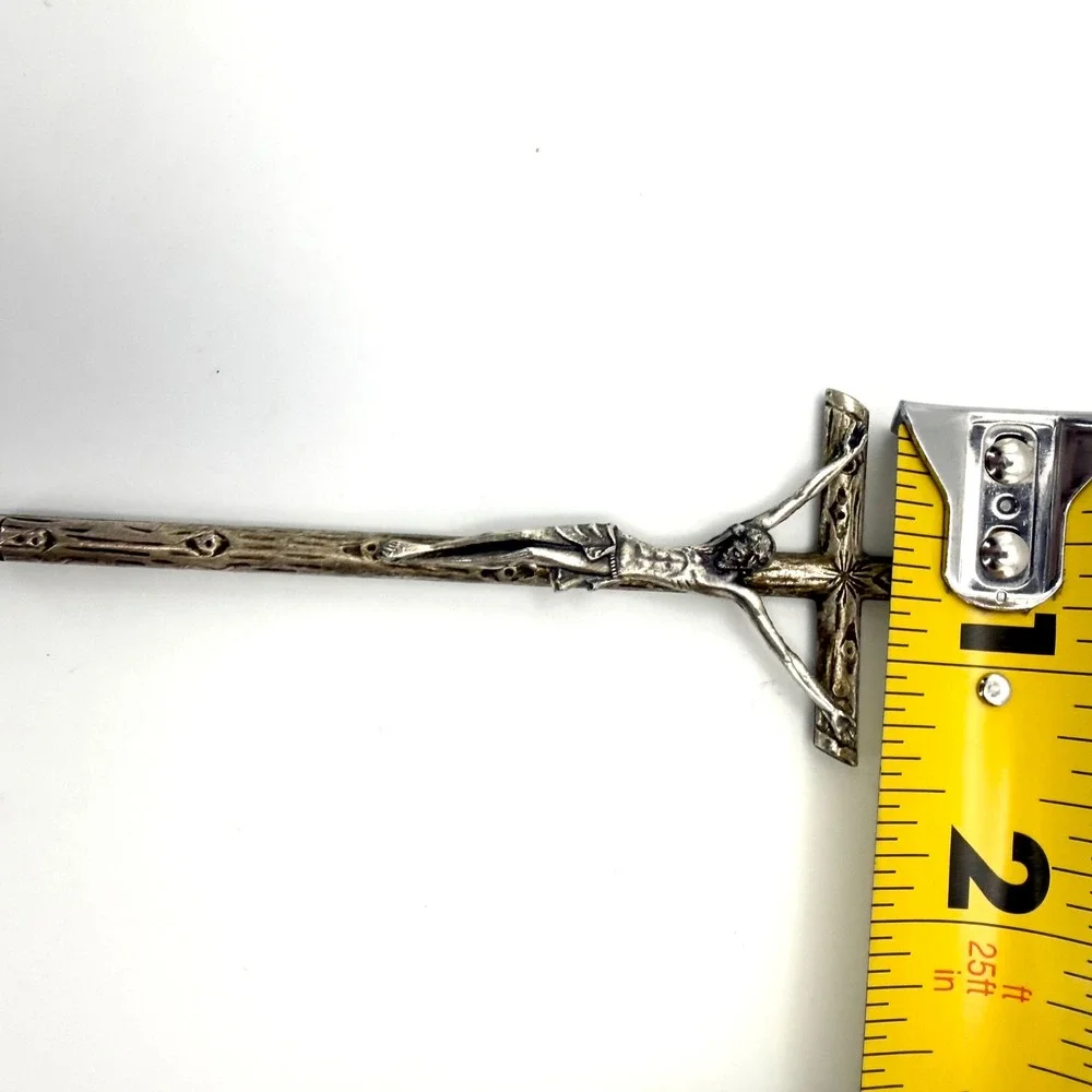 Vintage Italy Silver Tone Bark Large Jesus Crucifix Pendant INRI 4 Inch Goth